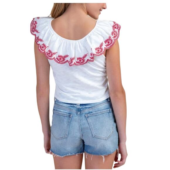 NWT Francesca's Mi ami White W/Red Embroidered Detailed Eyelet Top - Picture 5 of 10